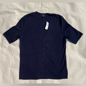 NWT Talbots Short Sleeve Dark Navy Knit Cardigan Office Attire Petite Small